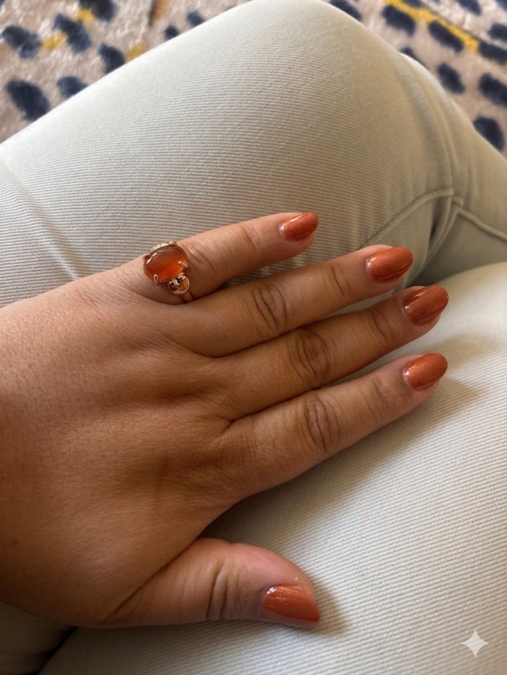 Size 9 Rose Gold Carnelian Gemstone Ring